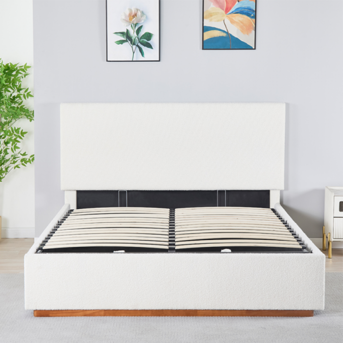 Pat cu grătar si spaţiu de depozitare 160x200, alb, NUVOLA [9]