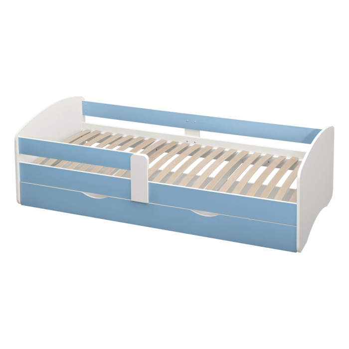 Pat cu lamele şi spaţiu de depozitare 90x200, alb/albastru, COCOLINO [2]