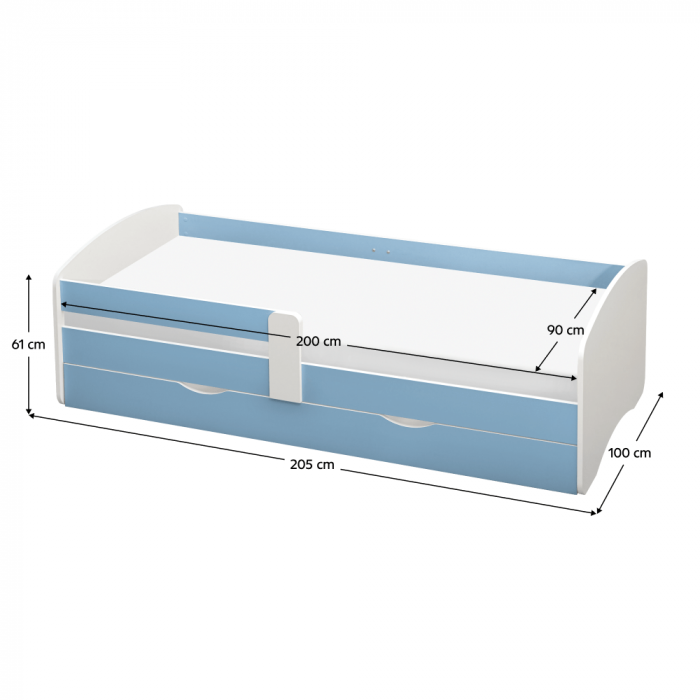 Pat cu lamele şi spaţiu de depozitare 90x200, alb/albastru, COCOLINO [6]