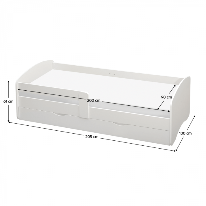 Pat cu lamele si spaţiu de depozitare 90x200, alb, COCOLINO [6]