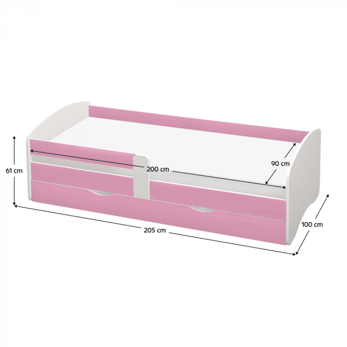 Pat cu lamele şi spaţiu de depozitare 90x200, alb/roz, COCOLINO [6]