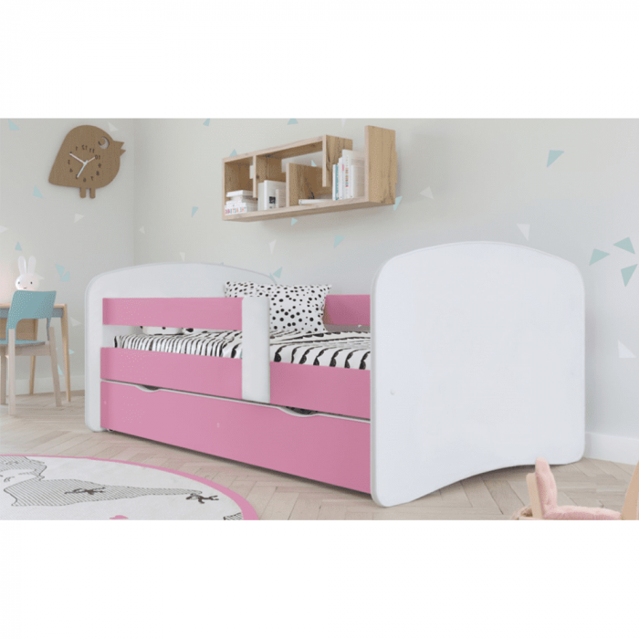 Pat cu lamele şi spaţiu de depozitare 90x200, alb/roz, COCOLINO [5]