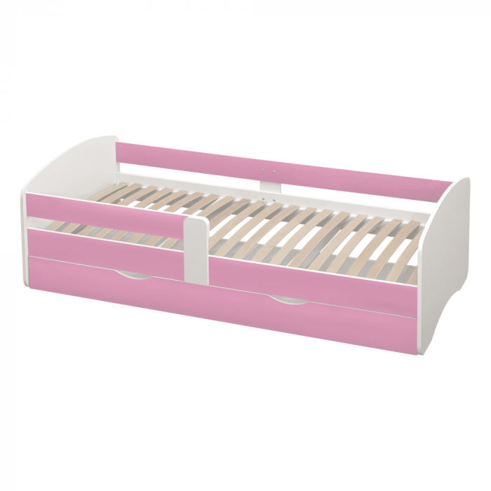Pat cu lamele şi spaţiu de depozitare 90x200, alb/roz, COCOLINO [2]