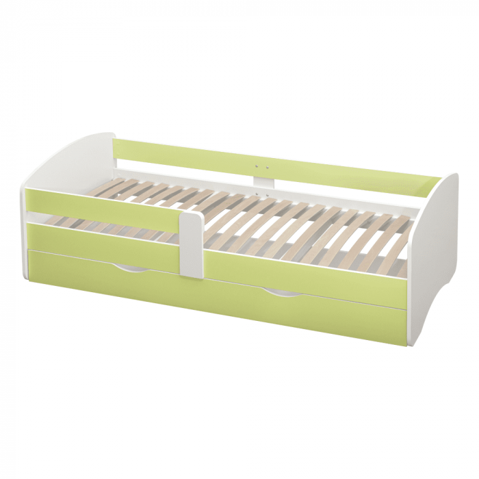 Pat cu lamele şi spaţiu de depozitare 90x200, alb/verde, COCOLINO [2]