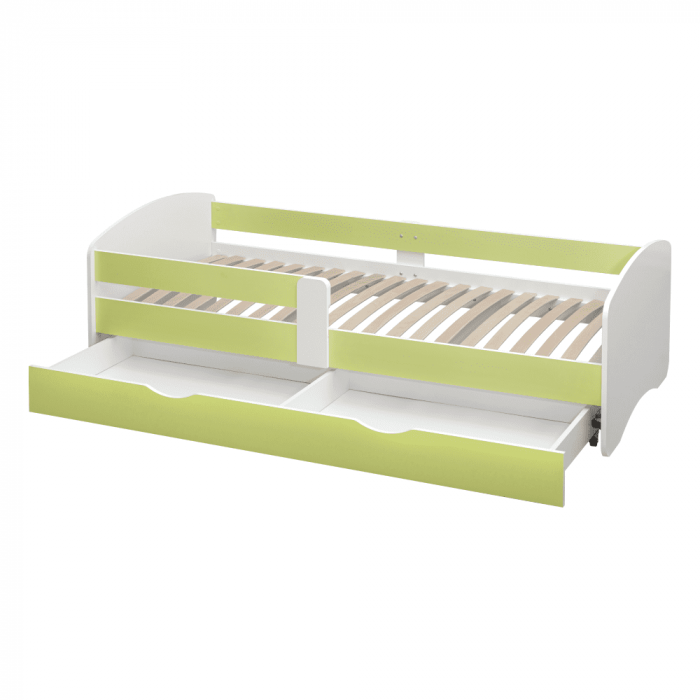 Pat cu lamele şi spaţiu de depozitare 90x200, alb/verde, COCOLINO [3]