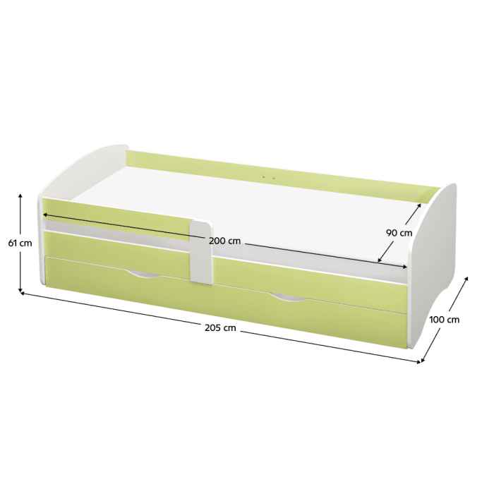 Pat cu lamele şi spaţiu de depozitare 90x200, alb/verde, COCOLINO [6]