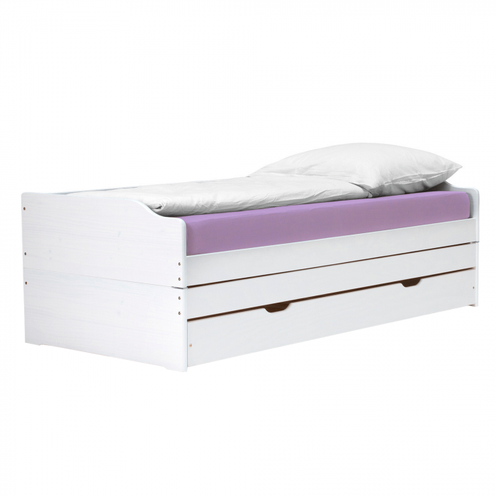 Pat cu module suplimentare extensibile, culoare albă, lemn masiv, 90x200, FLOPY [1]