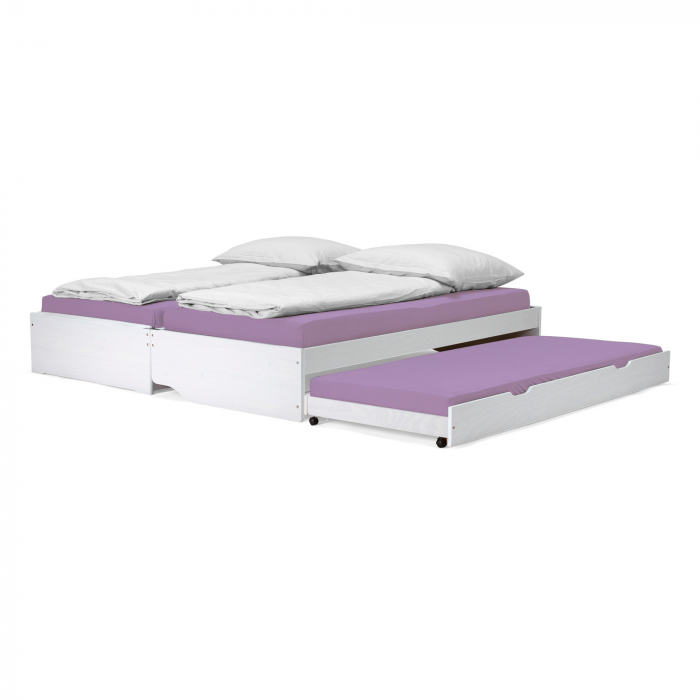 Pat cu module suplimentare extensibile, culoare albă, lemn masiv, 90x200, FLOPY [2]