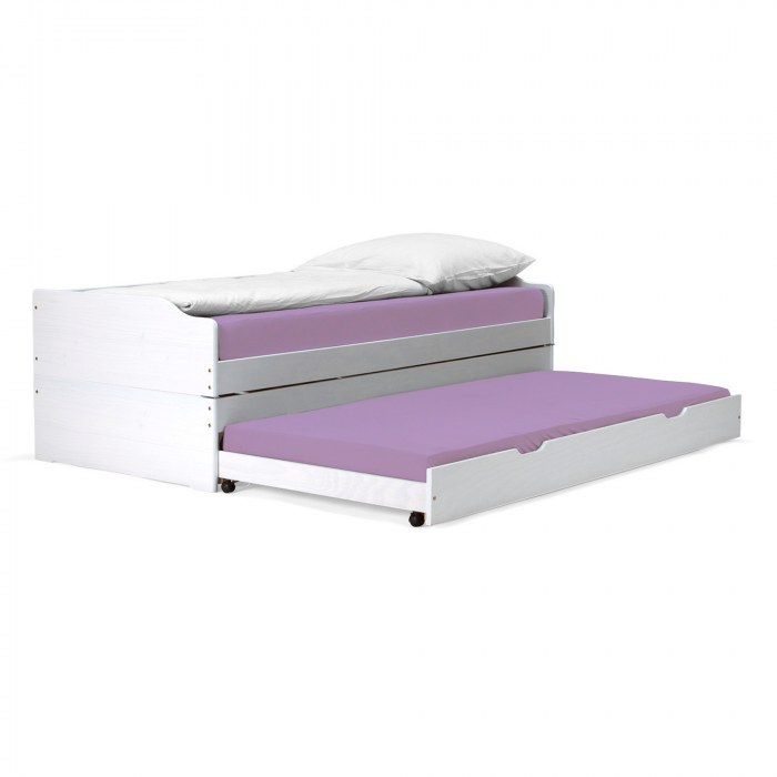 Pat cu module suplimentare extensibile, culoare albă, lemn masiv, 90x200, FLOPY [5]