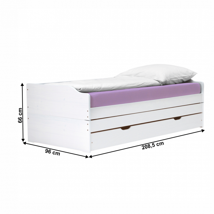 Pat cu module suplimentare extensibile, culoare albă, lemn masiv, 90x200, FLOPY [4]