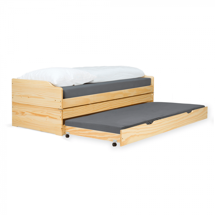 Pat cu module suplimentare extensibile, culoare naturală, lemn masiv, 90x200, FLOPY [3]