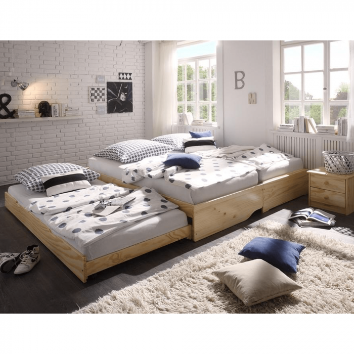 Pat cu module suplimentare extensibile, culoare naturală, lemn masiv, 90x200, FLOPY [6]
