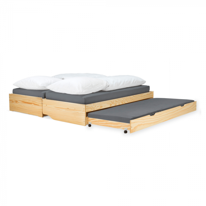 Pat cu module suplimentare extensibile, culoare naturală, lemn masiv, 90x200, FLOPY [5]