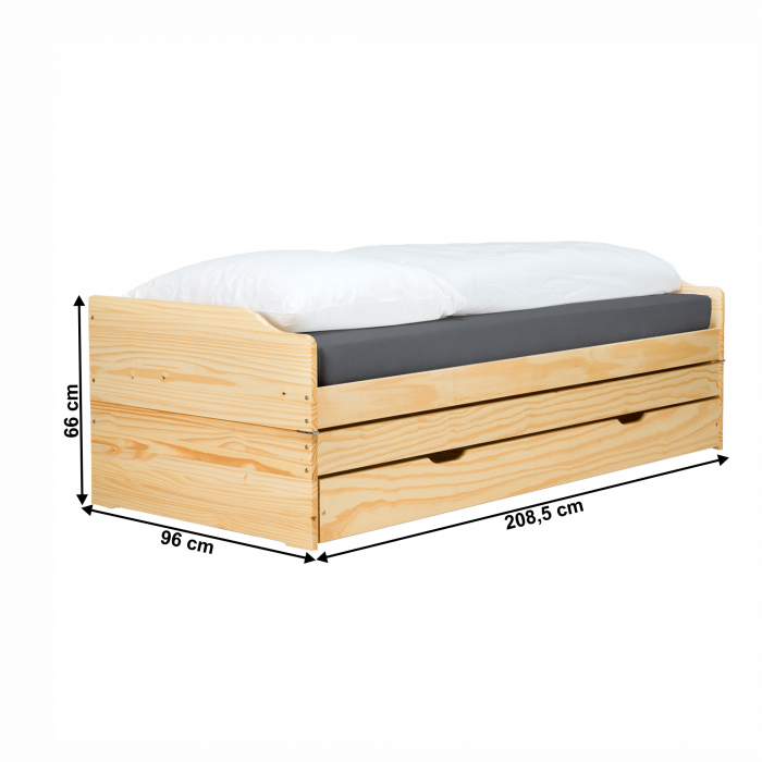 Pat cu module suplimentare extensibile, culoare naturală, lemn masiv, 90x200, FLOPY [2]