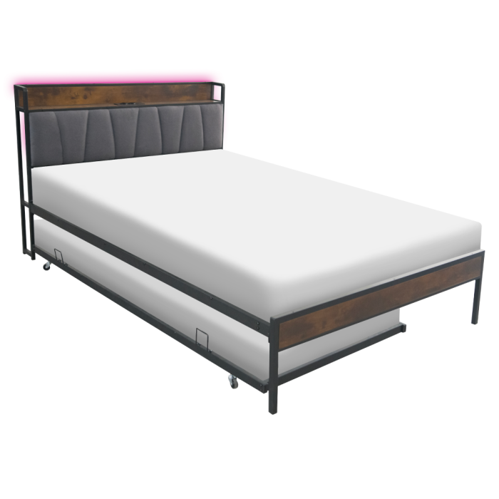 Pat cu pat cu somieră şi pat suplimentar extensibil, 140x200, negru/gri, NORDO [17]