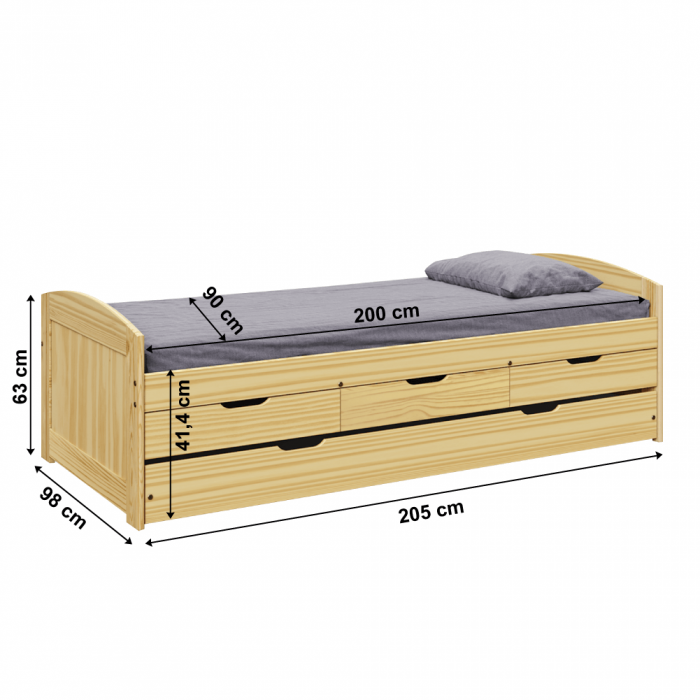 Pat cu pat extensibil, natural, lemn masiv, 90x200, MARINELLA NEW [2]