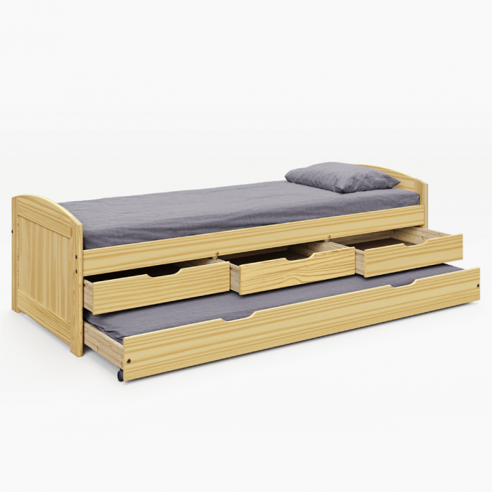 Pat cu pat extensibil, natural, lemn masiv, 90x200, MARINELLA NEW [7]
