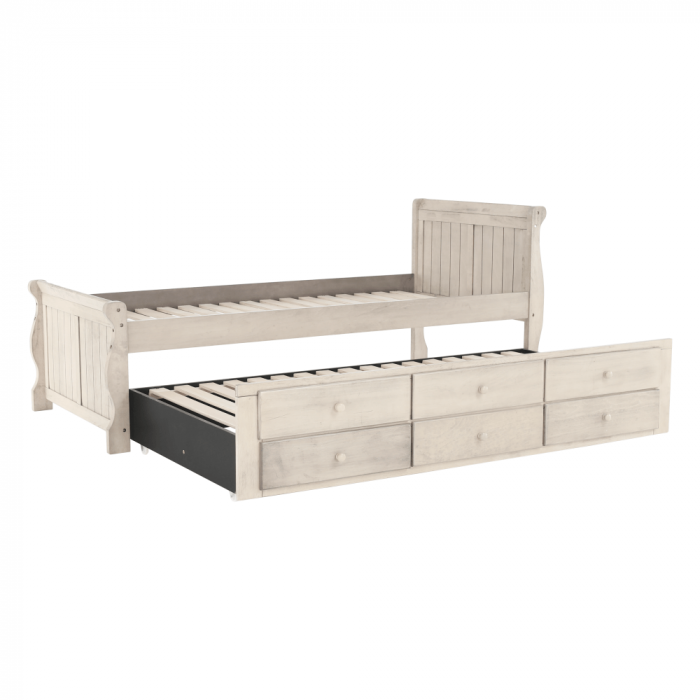 Pat cu pat suplimentar, alb antic, 90x200, ANTIKO [15]