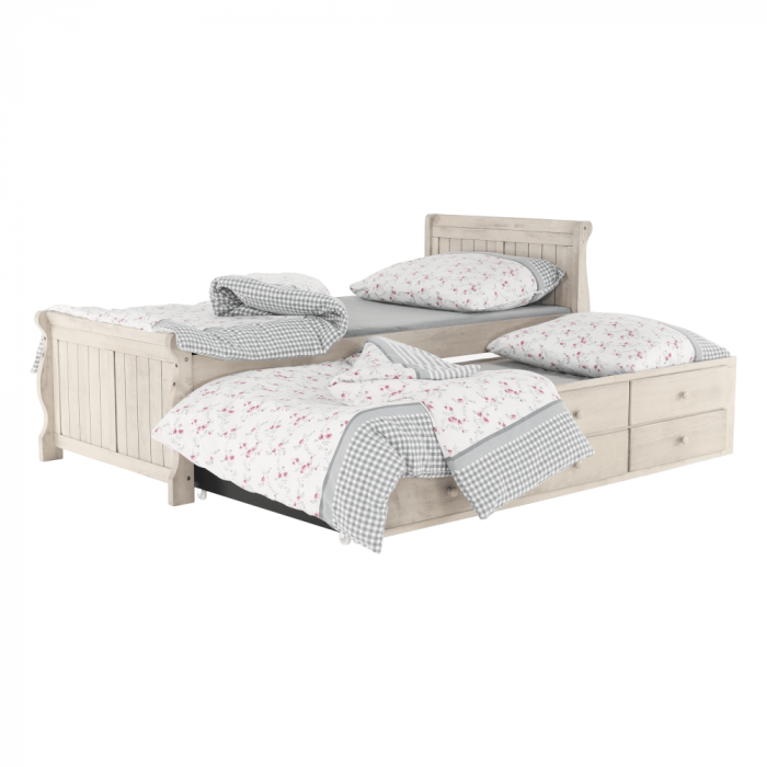 Pat cu pat suplimentar, alb antic, 90x200, ANTIKO [22]