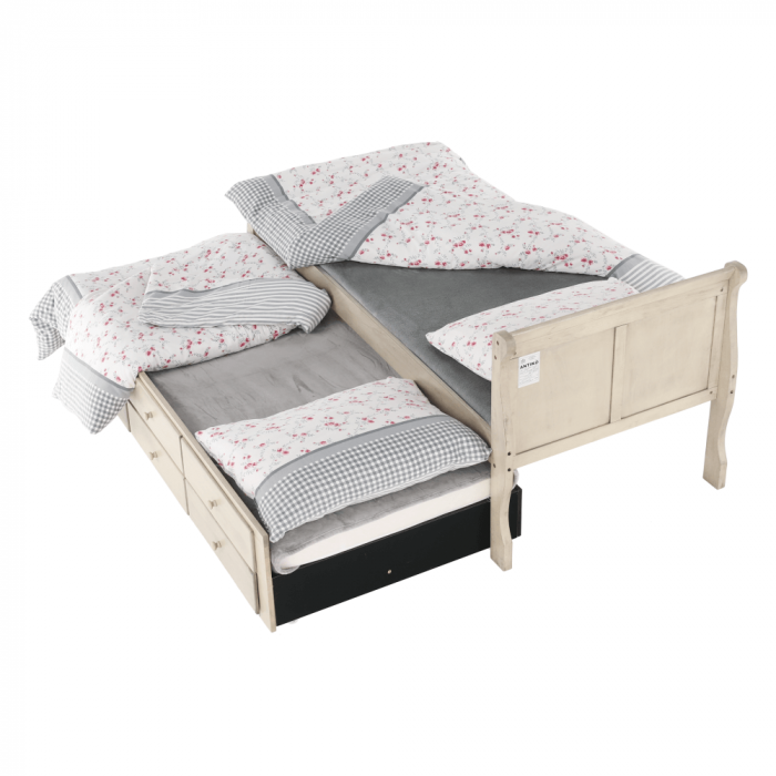 Pat cu pat suplimentar, alb antic, 90x200, ANTIKO [10]