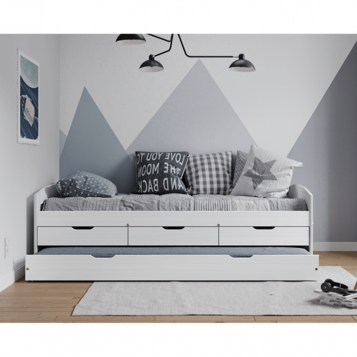 Pat cu pat suplimentar extensibil, alb, lemn masiv, 90x200, MARINELLA NEW [5]