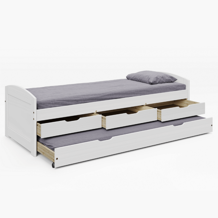 Pat cu pat suplimentar extensibil, alb, lemn masiv, 90x200, MARINELLA NEW [6]