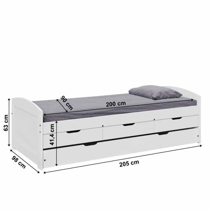 Pat cu pat suplimentar extensibil, alb, lemn masiv, 90x200, MARINELLA NEW [7]