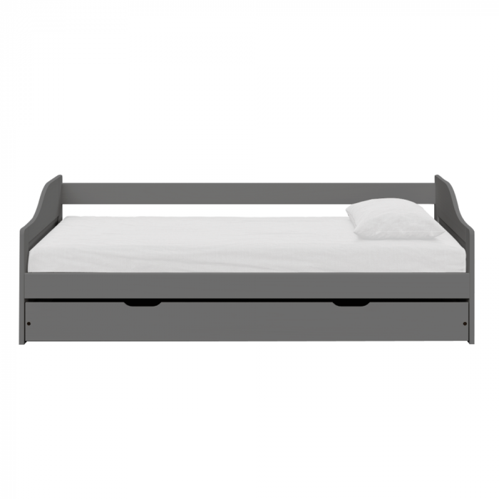 Pat cu pat suplimentar extensibil, gri, lemn masiv, 90x200, LAURA NEW [3]