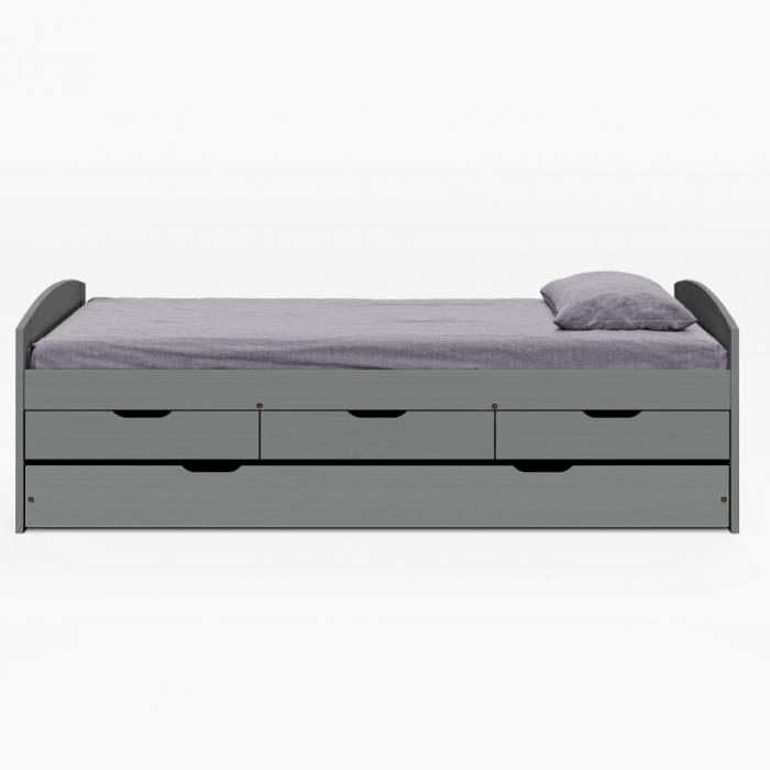Pat cu pat suplimentar extensibil, gri, lemn masiv, 90x200, MARINELLA NEW [7]