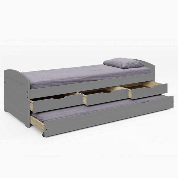 Pat cu pat suplimentar extensibil, gri, lemn masiv, 90x200, MARINELLA NEW [6]