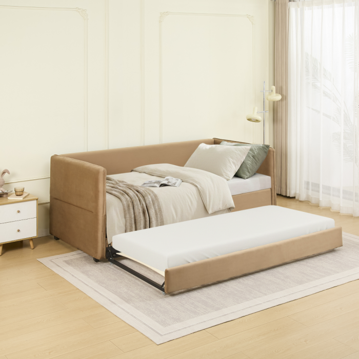 Pat cu pat suplimentar extensibil, maro, 90x200, TALNIA [13]