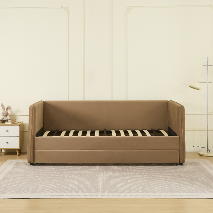 Pat cu pat suplimentar extensibil, maro, 90x200, TALNIA [15]