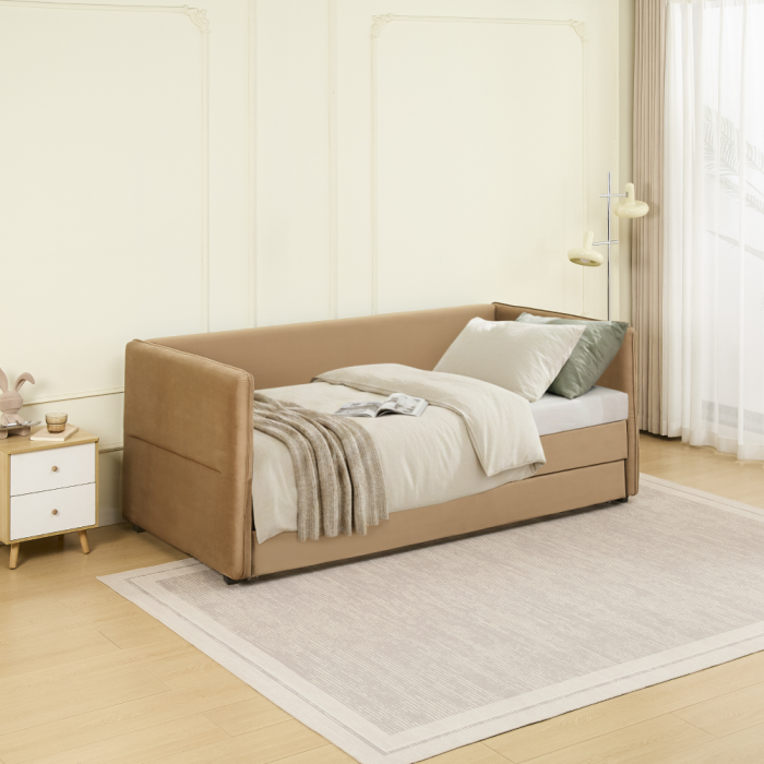 Pat cu pat suplimentar extensibil, maro, 90x200, TALNIA [11]