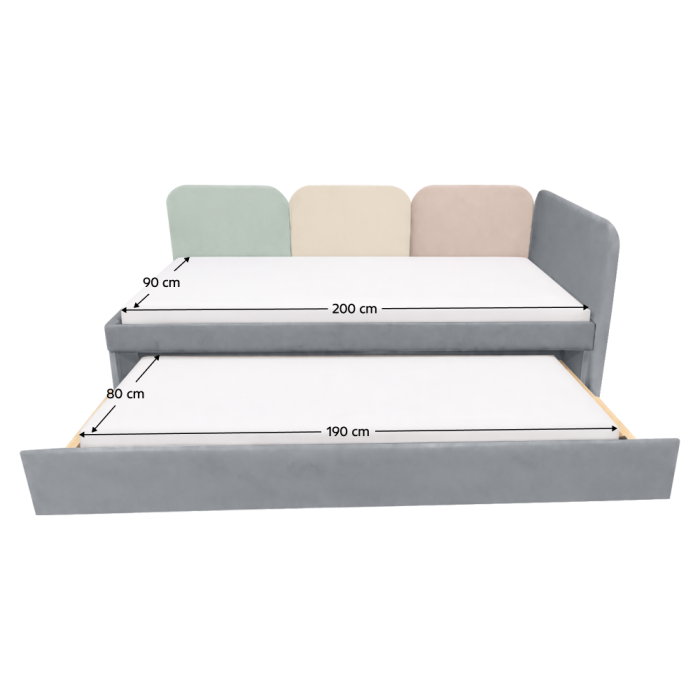 Pat cu pat suplimentar, gri/amestec de culori, 90x200, DUHA [6]