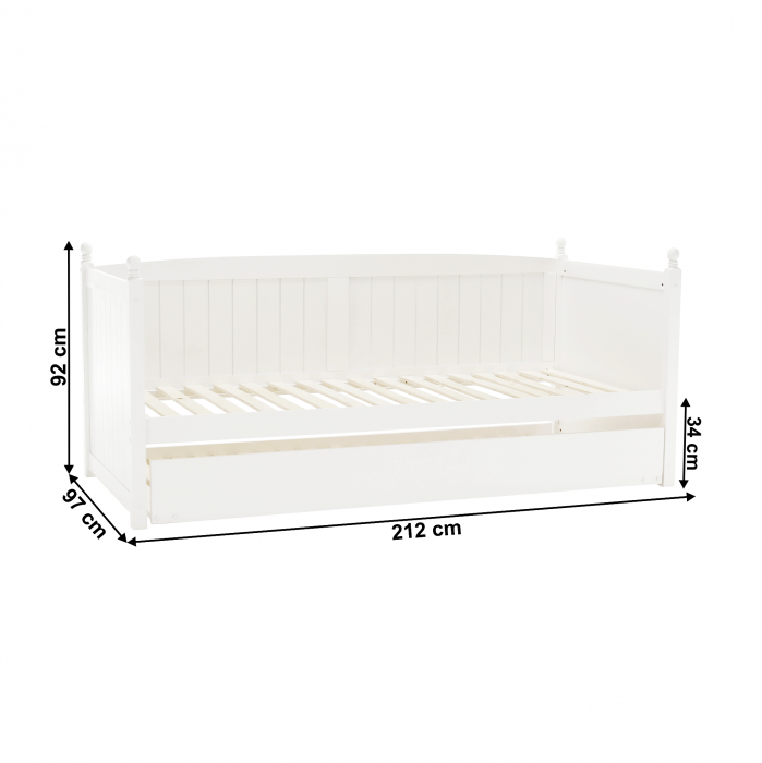 Pat cu pat suplimentar, lemn de pin, alb, 90x200, GLAMIS [10]