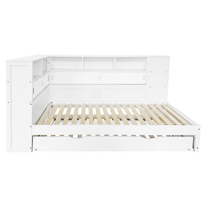 Pat cu rafturi şi pat suplimentar, alb, 90x200, LENDON [5]