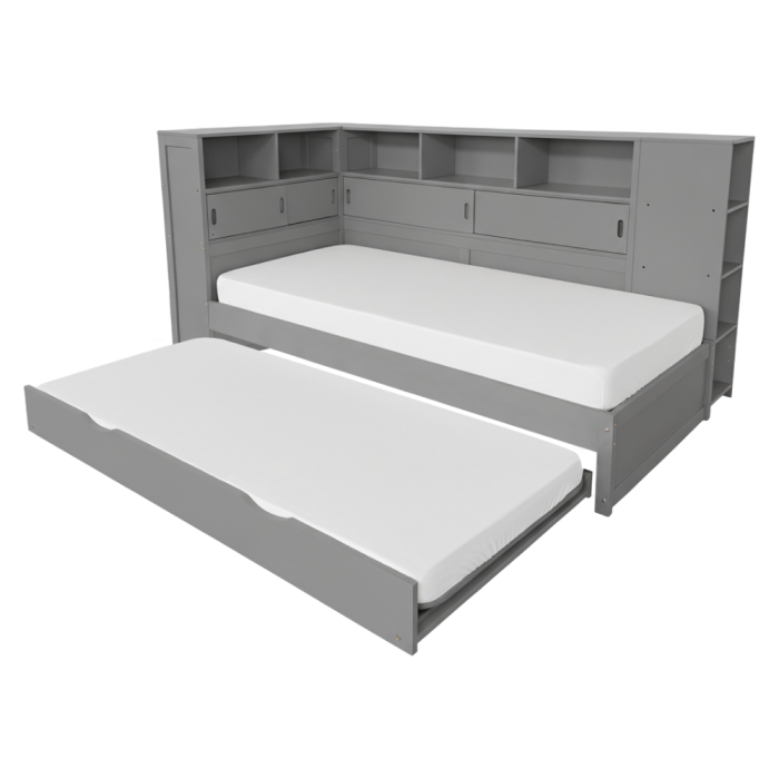 Pat cu rafturi şi pat suplimentar, gri, 90x200, LENDON [2]