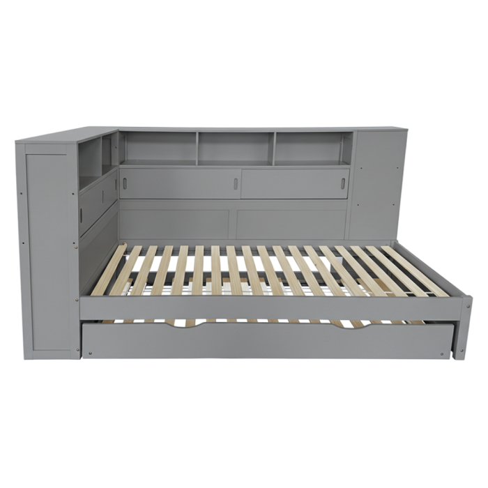Pat cu rafturi şi pat suplimentar, gri, 90x200, LENDON [6]