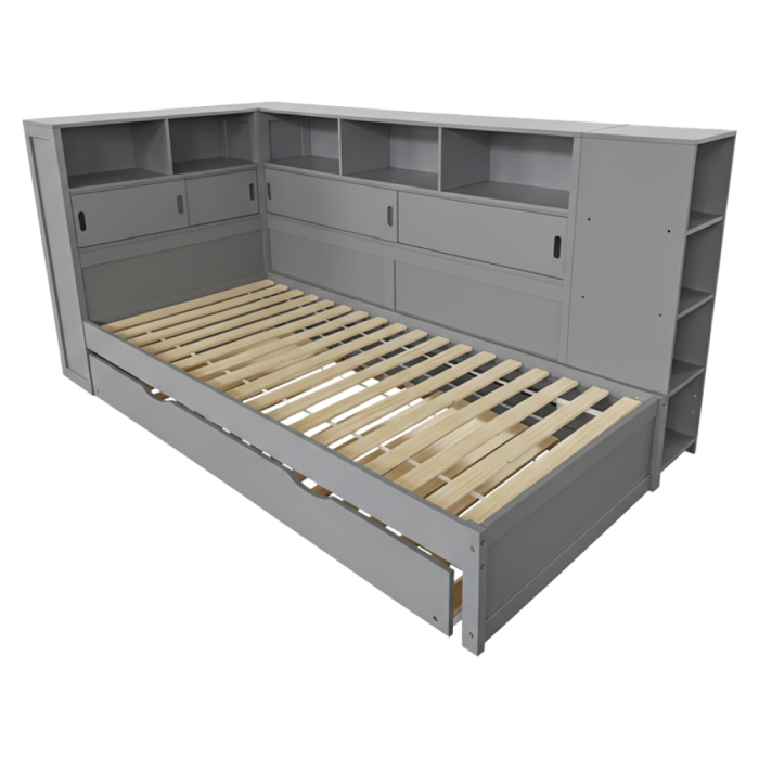 Pat cu rafturi şi pat suplimentar, gri, 90x200, LENDON [5]