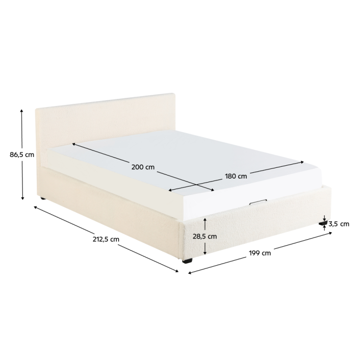 Pat cu somieră, 180x200, alb, LUNELA [8]