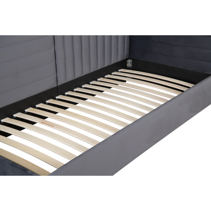 Pat cu somieră, 90x200, ţesătură gri Velvet, MEVIA [10]