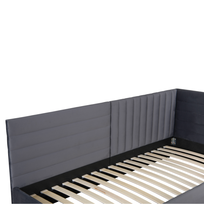 Pat cu somieră, 90x200, ţesătură gri Velvet, MEVIA [11]