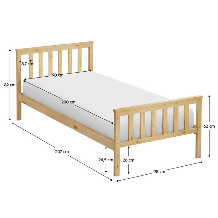 Pat cu somieră, natural, 90x200, ANATRA [2]