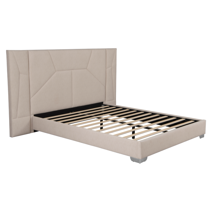 Pat cu somieră şi iluminare LED, 160x200, ţesătură Velvet bej, ALTESA [5]