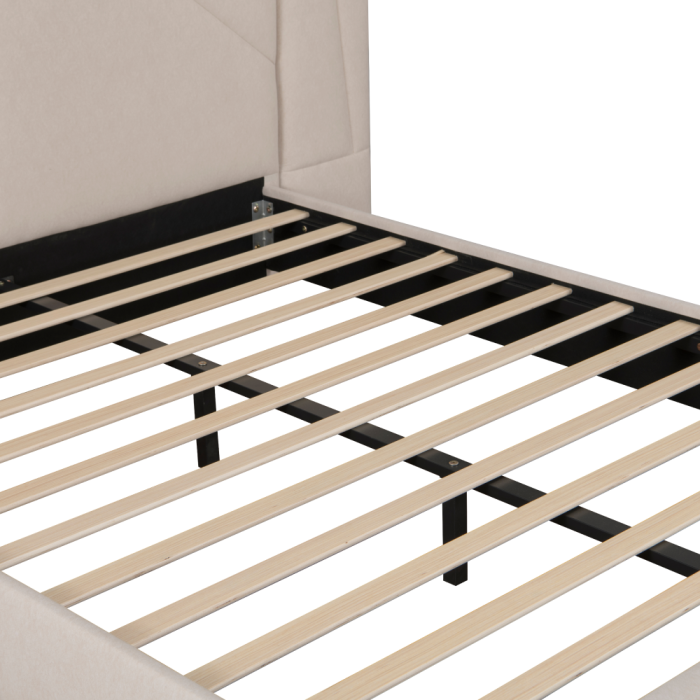 Pat cu somieră şi iluminare LED, 160x200, ţesătură Velvet bej, ALTESA [8]