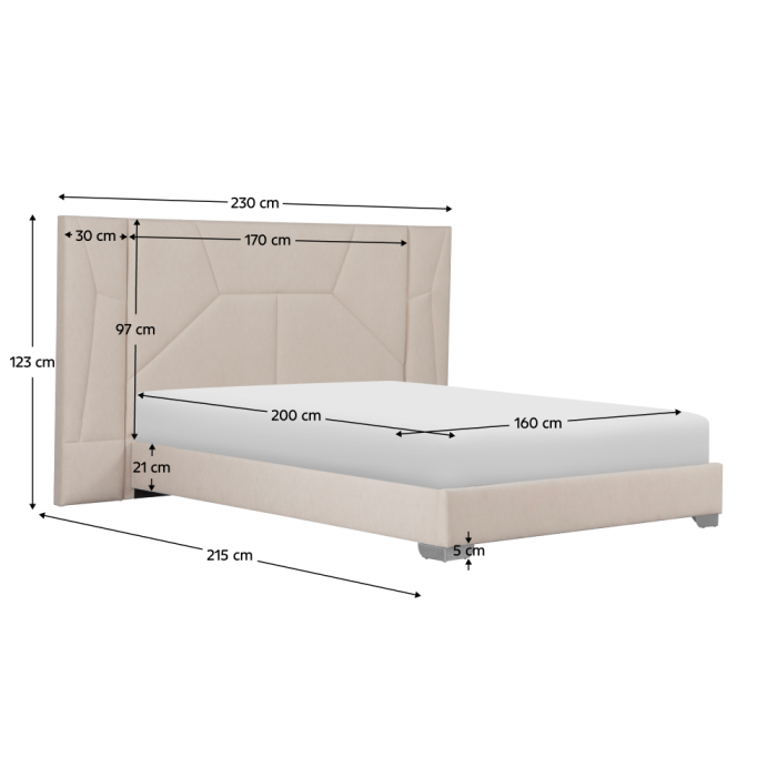 Pat cu somieră şi iluminare LED, 160x200, ţesătură Velvet bej, ALTESA [13]