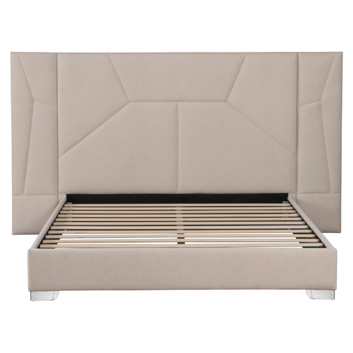 Pat cu somieră şi iluminare LED, 160x200, ţesătură Velvet bej, ALTESA [10]