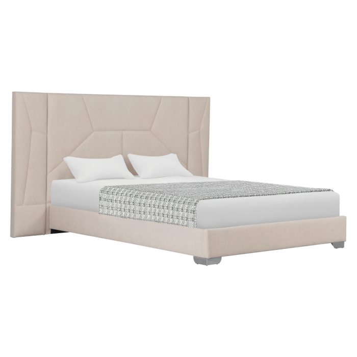 Pat cu somieră şi iluminare LED, 160x200, ţesătură Velvet bej, ALTESA [2]