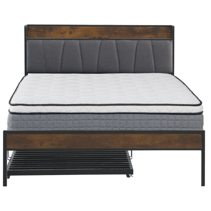 Pat cu somieră şi pat suplimentar extensibil, 160x200, negru/gri, NORDO [9]