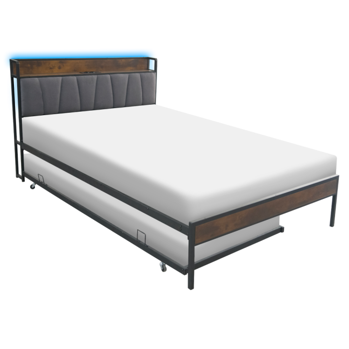 Pat cu somieră şi pat suplimentar extensibil, 160x200, negru/gri, NORDO [16]